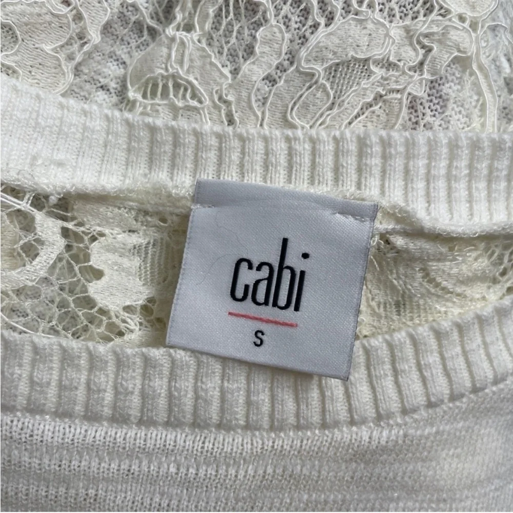 CABI 5005 White Sophia Lace Back Sweater Romantic Feminine - Picture 7 of 8